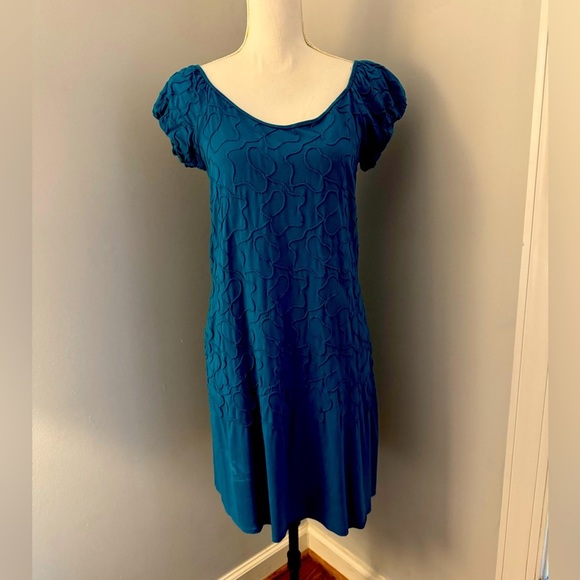 Max Studio Midi Dress deep Turquoise color w.stretch & scoop neck. Size M - Picture 1 of 9